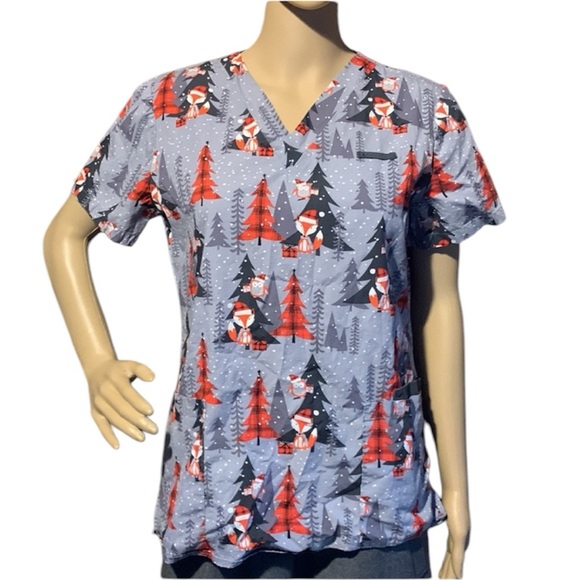 White Cross Tops - 🎄❤️💰BOGO FREE Winter Forest animal Christmas Scrub Top